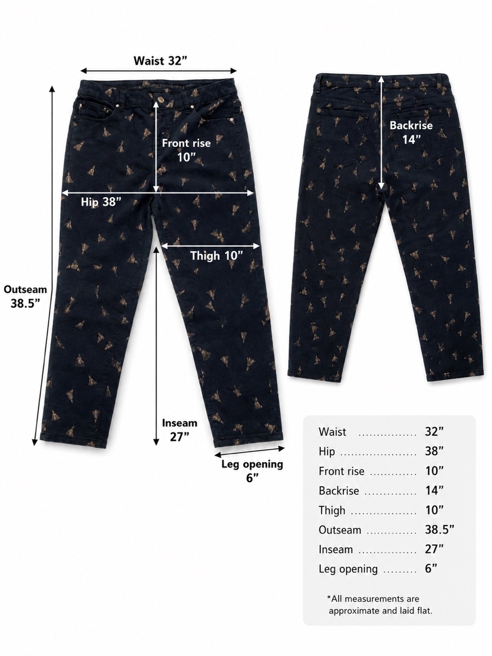 Chico’s women Ankle Pants Size 1 (US 8/10)Navy Tassel Print Stretch Cotton Blend - Picture 8 of 8